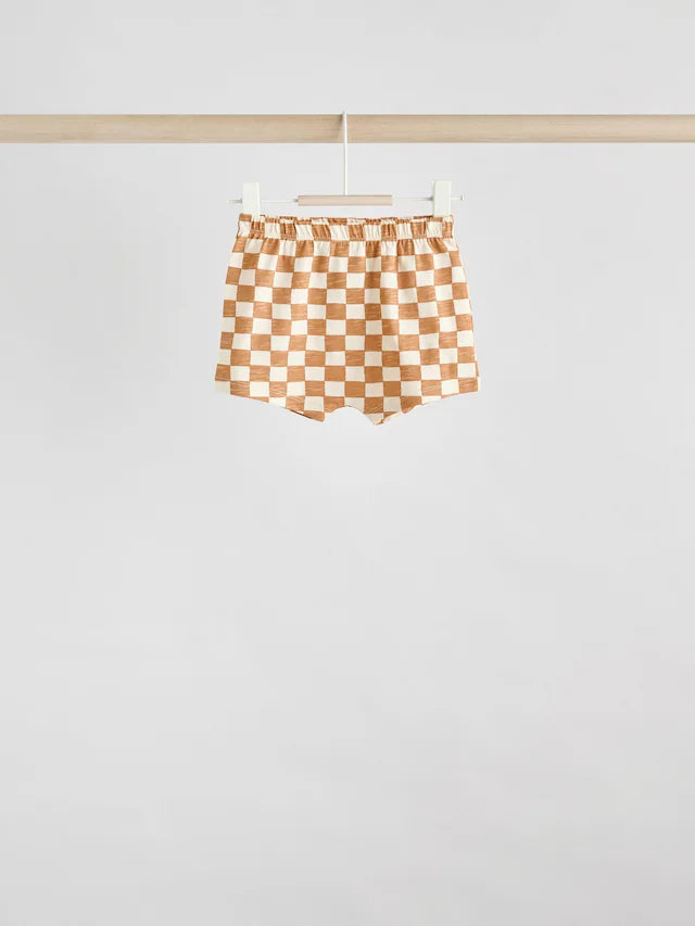 |BabyBoy| Conjunto De 6 Peças De Blusas e Shorts Xadrez Azul-Marinho/Ferrugem Para Bebê