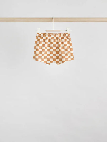 |BabyBoy| Conjunto De 6 Peças De Blusas e Shorts Xadrez Azul-Marinho/Ferrugem Para Bebê