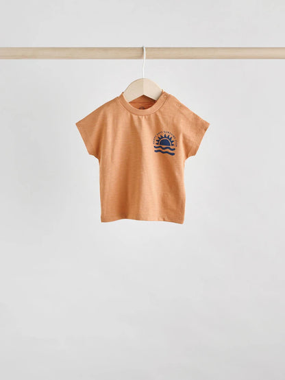 |BabyBoy| Conjunto De 6 Peças De Blusas e Shorts Xadrez Azul-Marinho/Ferrugem Para Bebê