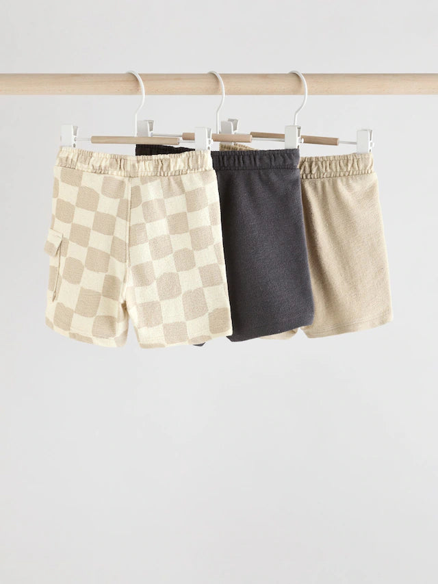 |BabyBoy| Shorts De Bebê Mono Checkerboard Jersey 100% Algodão, Pacote Com 3