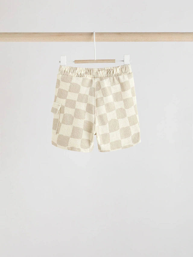 |BabyBoy| Shorts De Bebê Mono Checkerboard Jersey 100% Algodão, Pacote Com 3