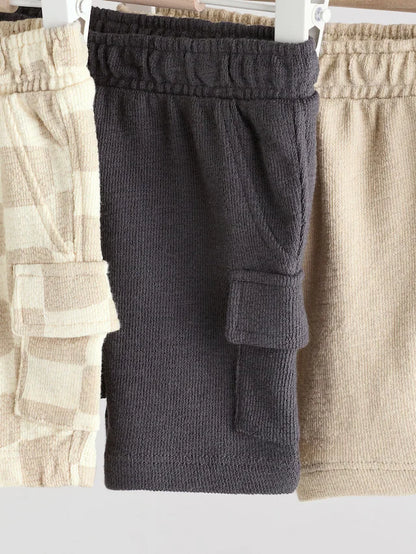 |BabyBoy| Shorts De Bebê Mono Checkerboard Jersey 100% Algodão, Pacote Com 3