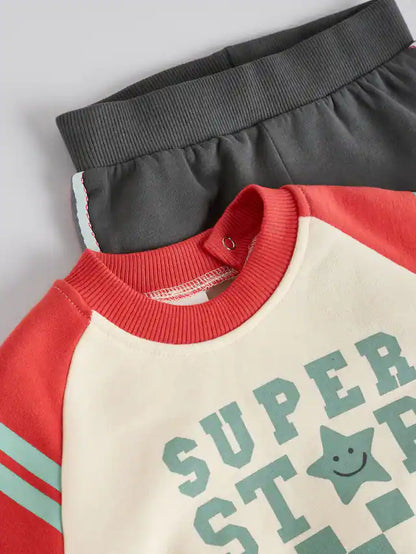 |BabyBoy| Conjunto De Moletom e Calça Jogger 100% Algodão Cinza Carvão Para Bebê, 2 Peças