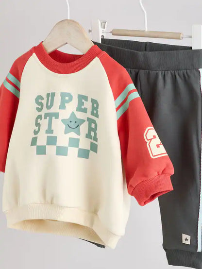 |BabyBoy| Conjunto De Moletom e Calça Jogger 100% Algodão Cinza Carvão Para Bebê, 2 Peças