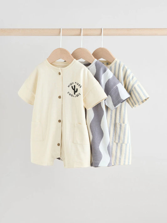 |BabyBoy| Macacão Monocromático Para Bebê - Pacote com 3 Unidades