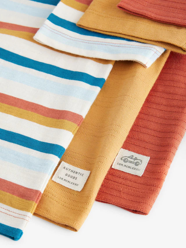 |Boy| Camisetas Texturizadas De Manga Curta Laranja 100% Algodão, Pacote Com 3 (3 meses a 7 anos)