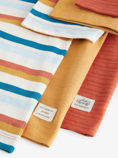 |Boy| Camisetas Texturizadas De Manga Curta Laranja 100% Algodão, Pacote Com 3 (3 meses a 7 anos)