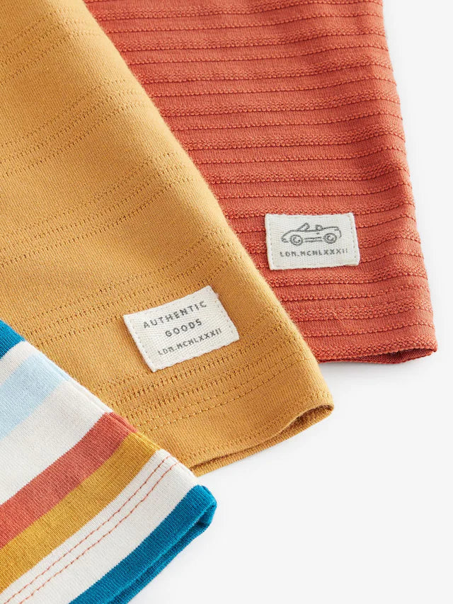 |Boy| Camisetas Texturizadas De Manga Curta Laranja 100% Algodão, Pacote Com 3 (3 meses a 7 anos)