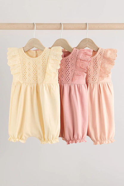 |BabyGirl| Pacote Com 3 Macacões Neutros Para Bebês Bloomer 100% Algodão