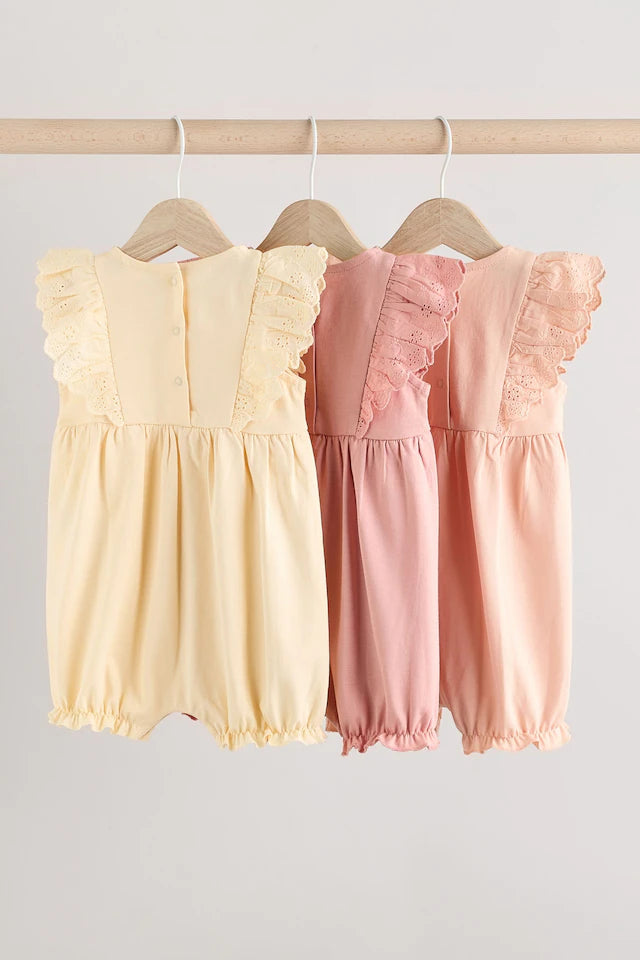 |BabyGirl| Pacote Com 3 Macacões Neutros Para Bebês Bloomer 100% Algodão