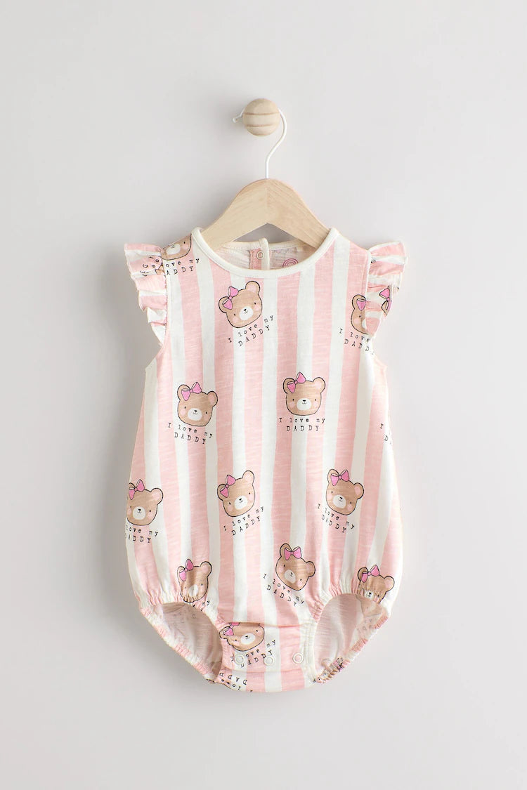 |BabyGirl| Macacão listrado rosa/branco I Love My Daddy Baby Bloomer 100% algodão