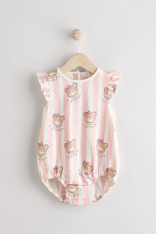 |BabyGirl| Macacão listrado rosa/branco I Love My Daddy Baby Bloomer 100% algodão