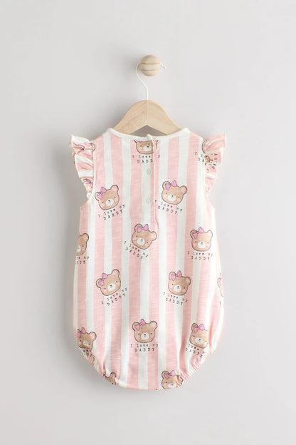 |BabyGirl| Macacão listrado rosa/branco I Love My Daddy Baby Bloomer 100% algodão