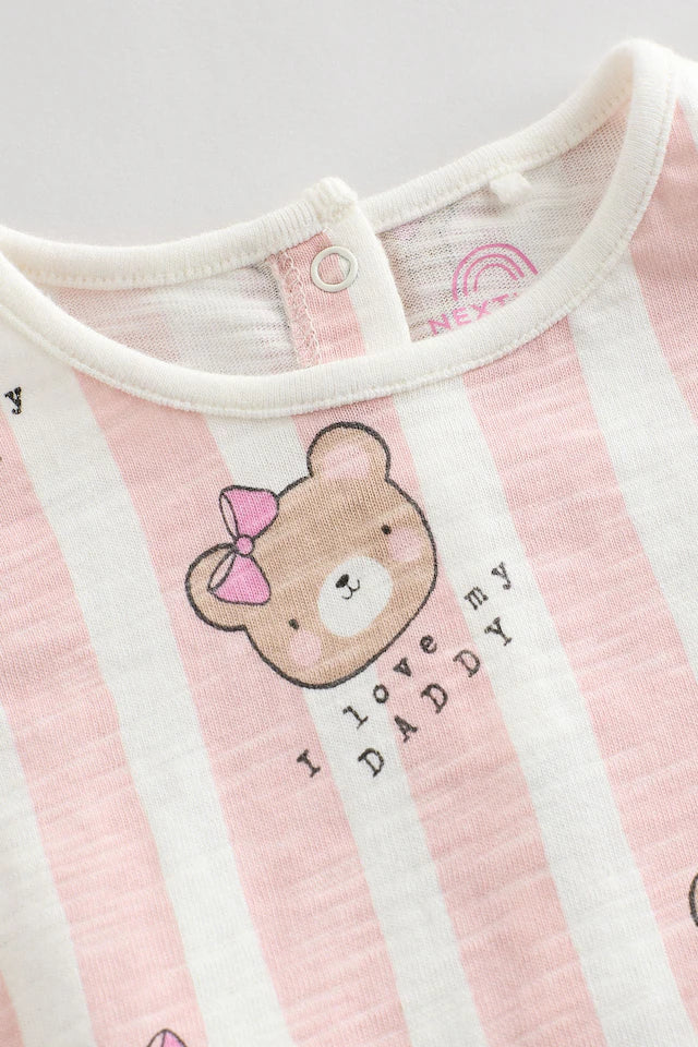 |BabyGirl| Macacão listrado rosa/branco I Love My Daddy Baby Bloomer 100% algodão