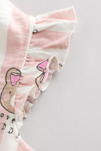 |BabyGirl| Macacão listrado rosa/branco I Love My Daddy Baby Bloomer 100% algodão