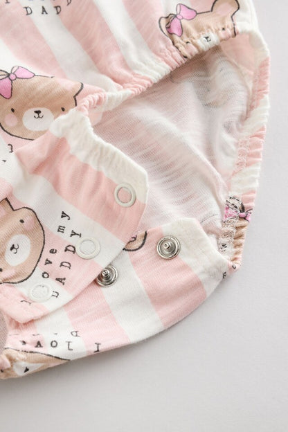 |BabyGirl| Macacão listrado rosa/branco I Love My Daddy Baby Bloomer 100% algodão