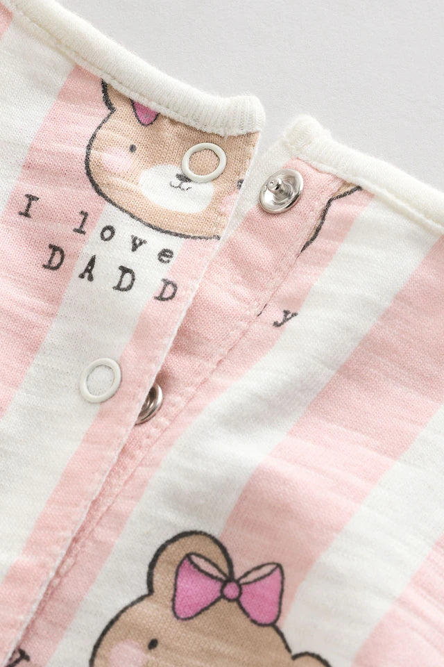 |BabyGirl| Macacão listrado rosa/branco I Love My Daddy Baby Bloomer 100% algodão