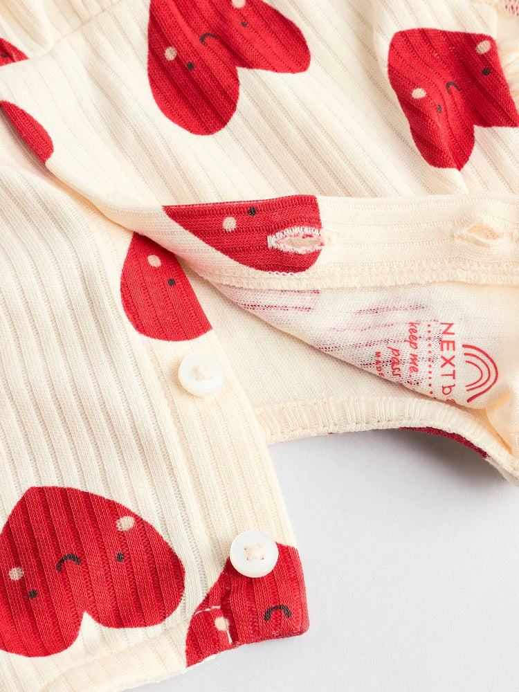 |BabyGirl| Macacão Infantil 100% Algodão Com Estampa De Coração Vermelho e Babados