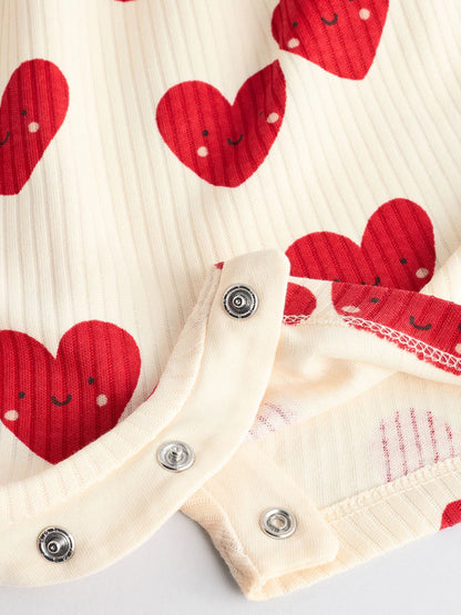 |BabyGirl| Macacão Infantil 100% Algodão Com Estampa De Coração Vermelho e Babados