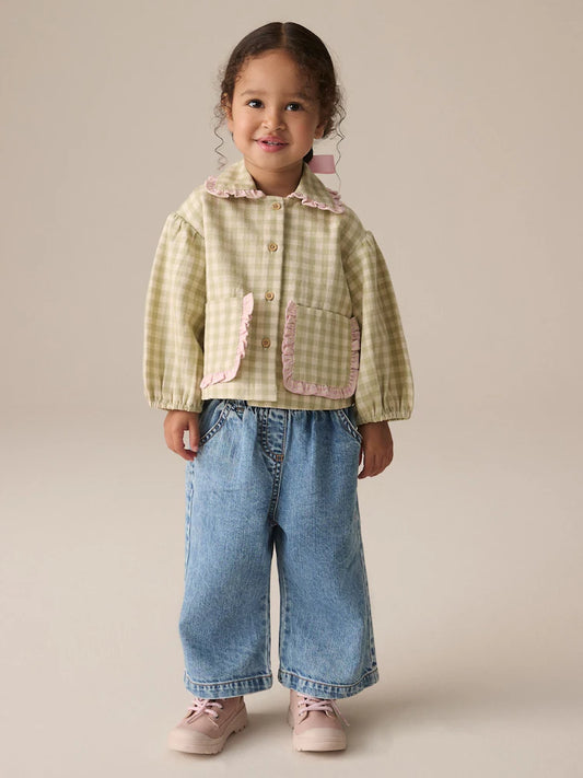 |Girl| Conjunto De Camisa De Algodão Verde e Calças Jeans (3 meses a 7 anos)
