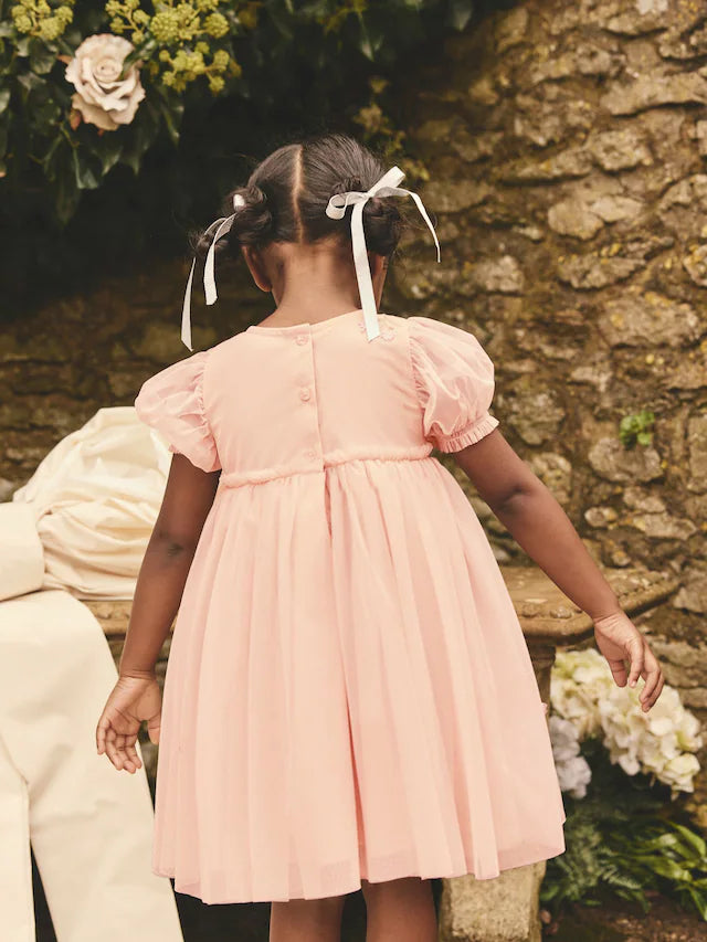 |Girl| Vestido De Malha Bordado Rosa (3 meses a 8 anos)