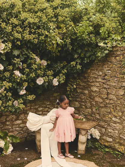 |Girl| Vestido De Malha Bordado Rosa (3 meses a 8 anos)