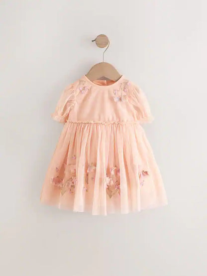 |Girl| Vestido De Malha Bordado Rosa (3 meses a 8 anos)
