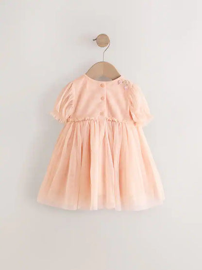 |Girl| Vestido De Malha Bordado Rosa (3 meses a 8 anos)