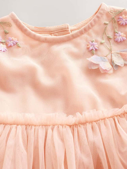 |Girl| Vestido De Malha Bordado Rosa (3 meses a 8 anos)