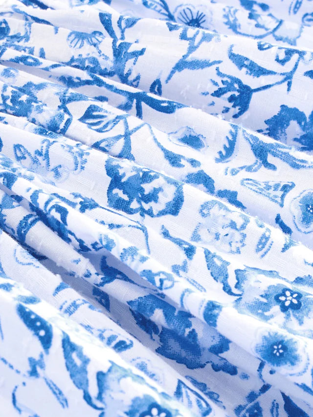 |Girl| Vestido Azul Floral Com Manga De Anjo 100% Algodão (3 meses a 8 anos)