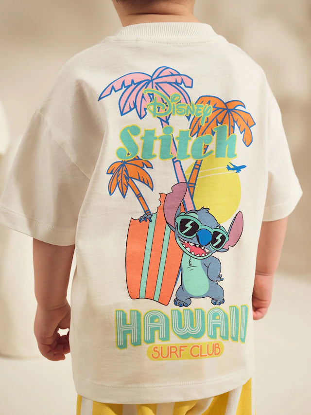 |Boy| Conjunto De Camiseta e Shorts Lilo and Stitch Amarelo/Branco, Manga Curta, 100% algodão (3 meses a 8 anos)