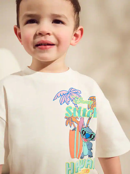 |Boy| Conjunto De Camiseta e Shorts Lilo and Stitch Amarelo/Branco, Manga Curta, 100% algodão (3 meses a 8 anos)