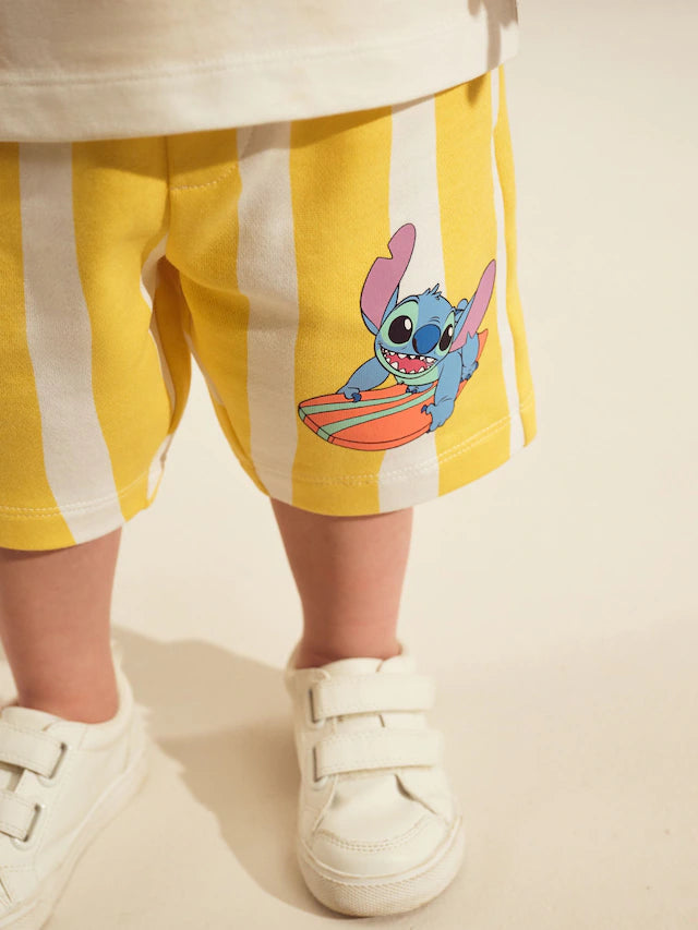 |Boy| Conjunto De Camiseta e Shorts Lilo and Stitch Amarelo/Branco, Manga Curta, 100% algodão (3 meses a 8 anos)