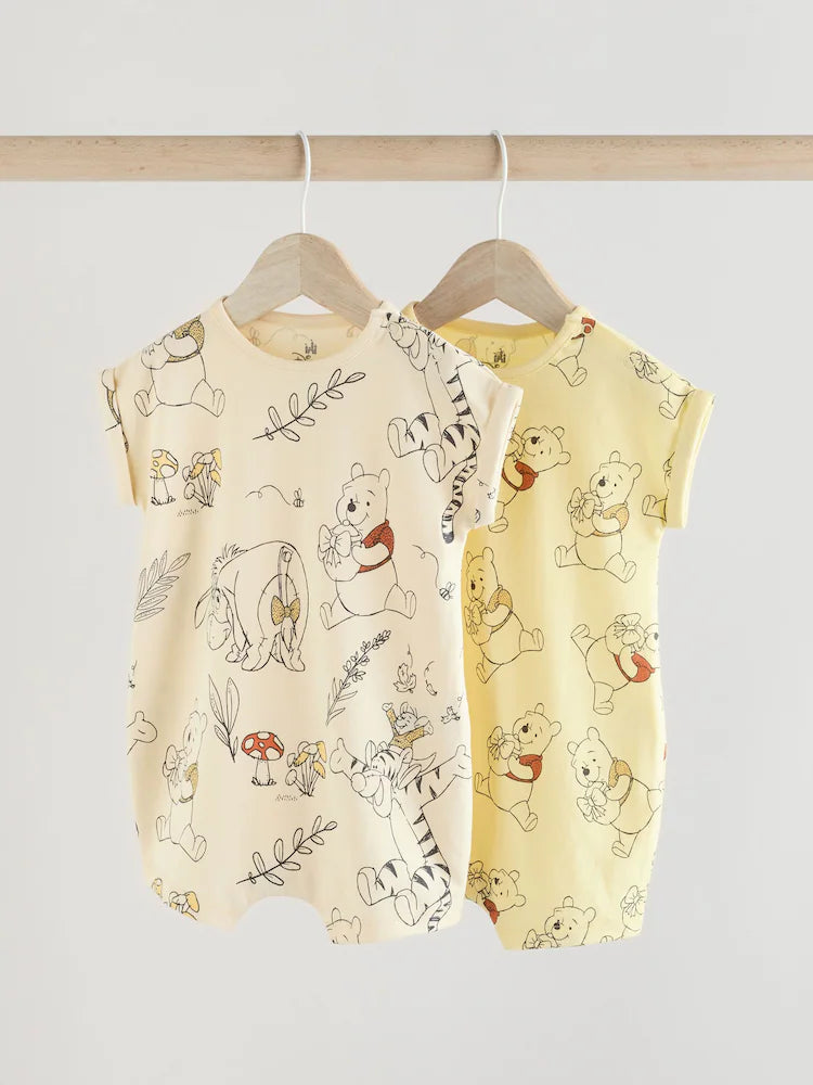 |BabyGirl| Macacão bebê Winnie The Pooh amarelo/branco 100% algodão, pacote com 2 (0 meses a 3 anos)
