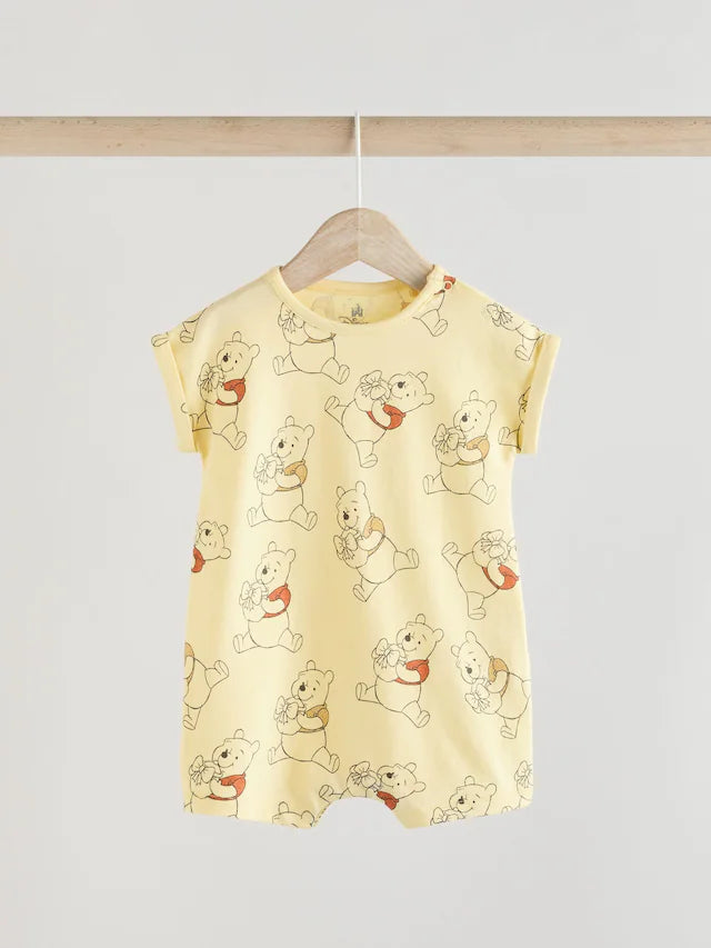 |BabyGirl| Macacão bebê Winnie The Pooh amarelo/branco 100% algodão, pacote com 2 (0 meses a 3 anos)