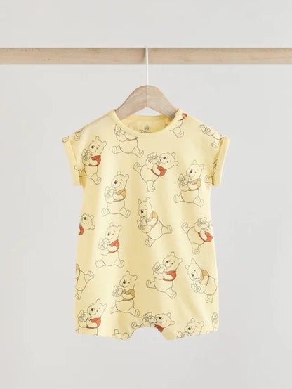 |BabyGirl| Macacão bebê Winnie The Pooh amarelo/branco 100% algodão, pacote com 2 (0 meses a 3 anos)