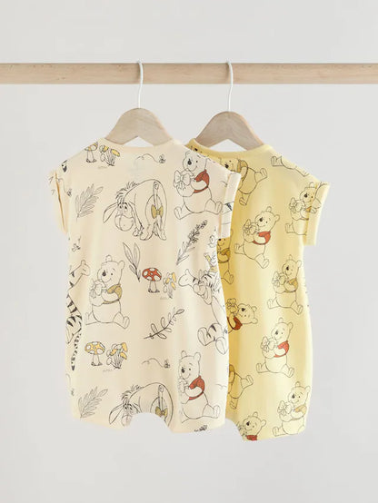 |BabyGirl| Macacão bebê Winnie The Pooh amarelo/branco 100% algodão, pacote com 2 (0 meses a 3 anos)
