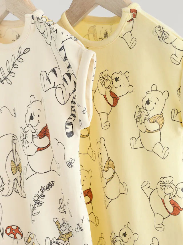 |BabyGirl| Macacão bebê Winnie The Pooh amarelo/branco 100% algodão, pacote com 2 (0 meses a 3 anos)