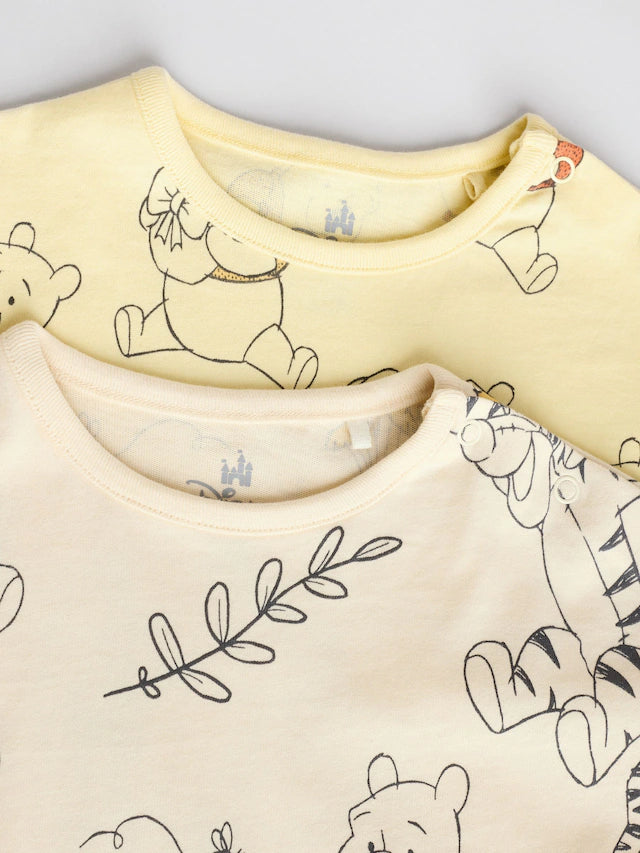 |BabyGirl| Macacão bebê Winnie The Pooh amarelo/branco 100% algodão, pacote com 2 (0 meses a 3 anos)