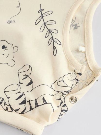 |BabyGirl| Macacão bebê Winnie The Pooh amarelo/branco 100% algodão, pacote com 2 (0 meses a 3 anos)