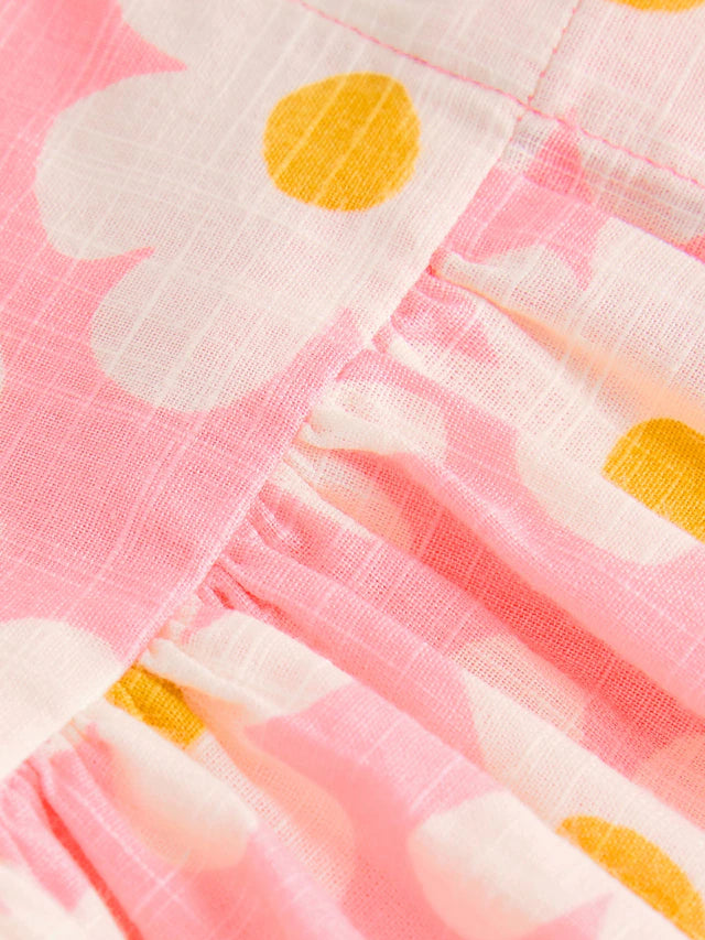 |BabyGirl| Vestido Com Botões e Flores Rosa (3 meses a 10 anos)