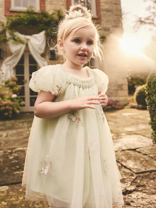 |Girl| Vestido De Malha Borboleta Verde Suave (3 meses a 8 anos)