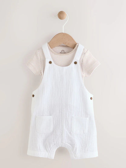 |BabyBoy| Conjunto De Macacão e Macacão Listrado Branco/Neutro Para Bebê (0 meses a 2 anos)