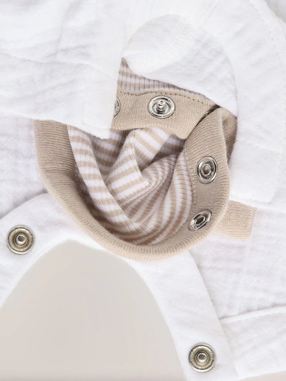 |BabyBoy| Conjunto De Macacão e Macacão Listrado Branco/Neutro Para Bebê (0 meses a 2 anos)