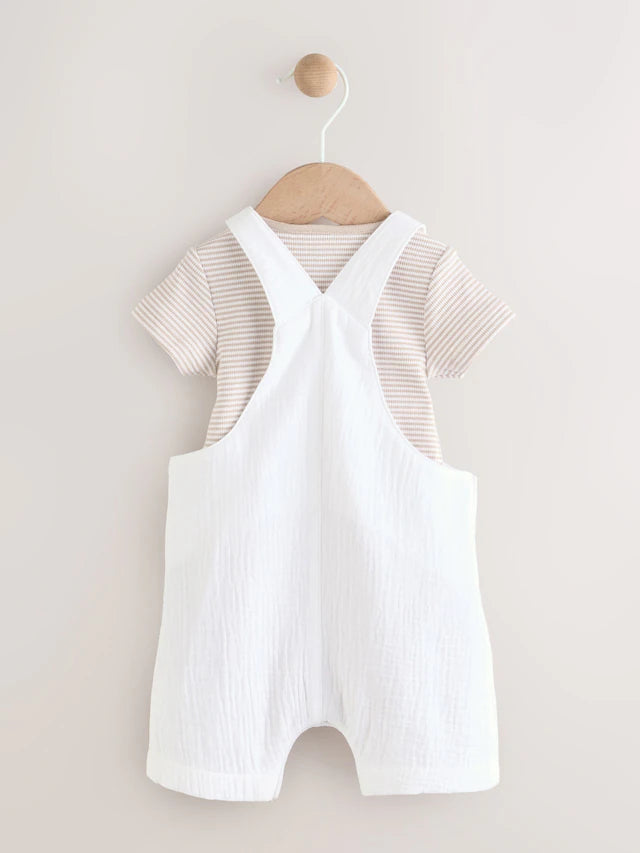 |BabyBoy| Conjunto De Macacão e Macacão Listrado Branco/Neutro Para Bebê (0 meses a 2 anos)