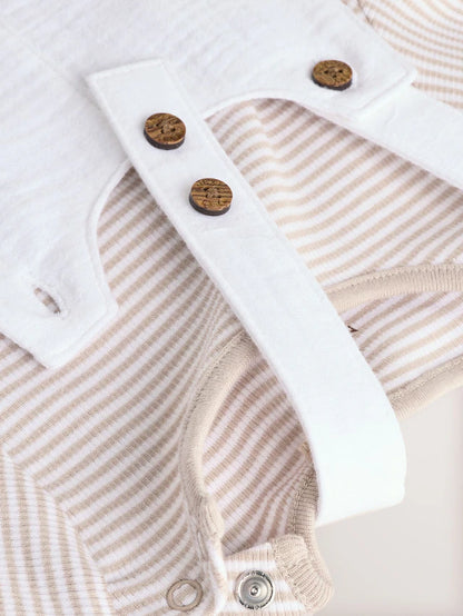 |BabyBoy| Conjunto De Macacão e Macacão Listrado Branco/Neutro Para Bebê (0 meses a 2 anos)