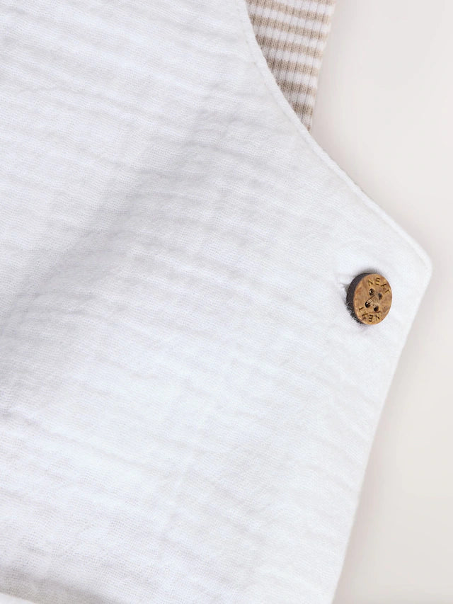 |BabyBoy| Conjunto De Macacão e Macacão Listrado Branco/Neutro Para Bebê (0 meses a 2 anos)