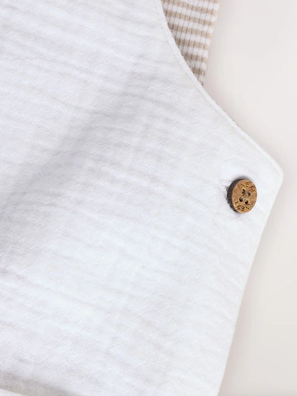 |BabyBoy| Conjunto De Macacão e Macacão Listrado Branco/Neutro Para Bebê (0 meses a 2 anos)