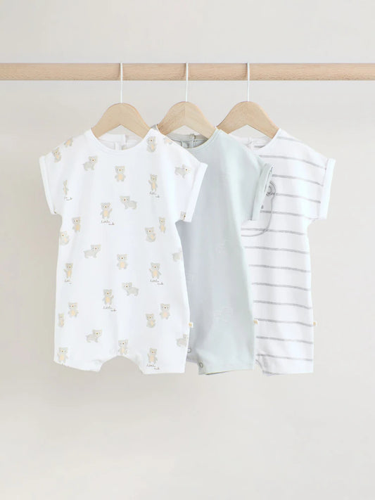|BabyBoy| Pacote De 3 Macacões De Bebê Urso Cinza (0 meses a 2 anos)