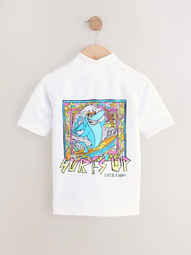 |BigBoy| Colete Rash Guard Branco/Verde de Manga Curta (1,5-16 anos)